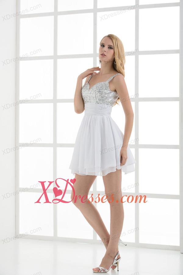 A-line Straps White Sleeveless Beading and Ruching Prom Dress
