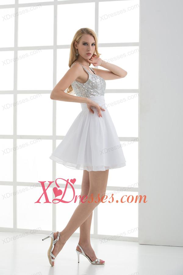 A-line Straps White Sleeveless Beading and Ruching Prom Dress