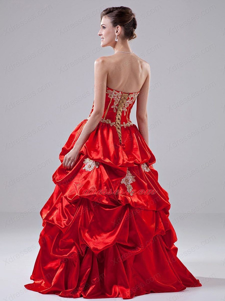 Appliques A-Line Taffeta Floor-length Strapless Quinceanera Dress Red
