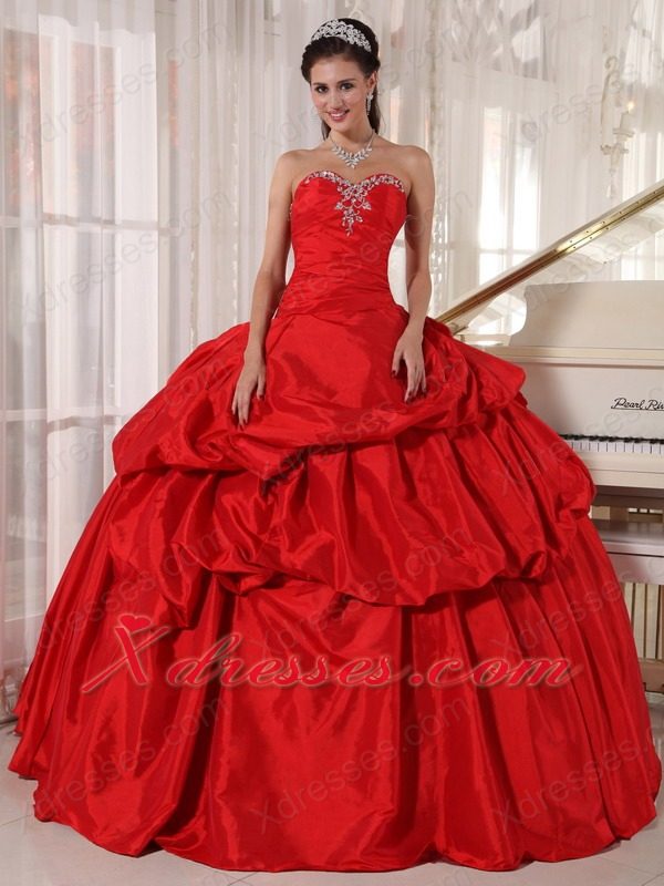 Red Ball Gown Sweetheart Floor-length Taffeta Beading Quinceanera Dress
