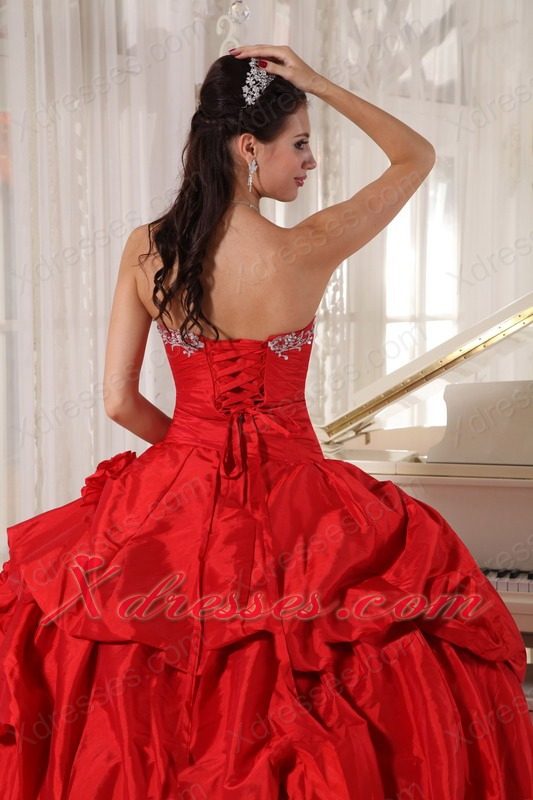 Red Ball Gown Sweetheart Floor-length Taffeta Beading Quinceanera Dress