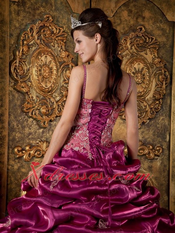 Purple Ball Gown Strap Floor-length Organza Beading Quinceanera Dress