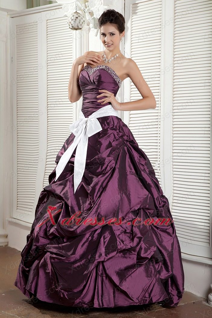 Dark Purple Ball Gown Sweetheart Floor-length Taffeta Sash Quinceanea Dress