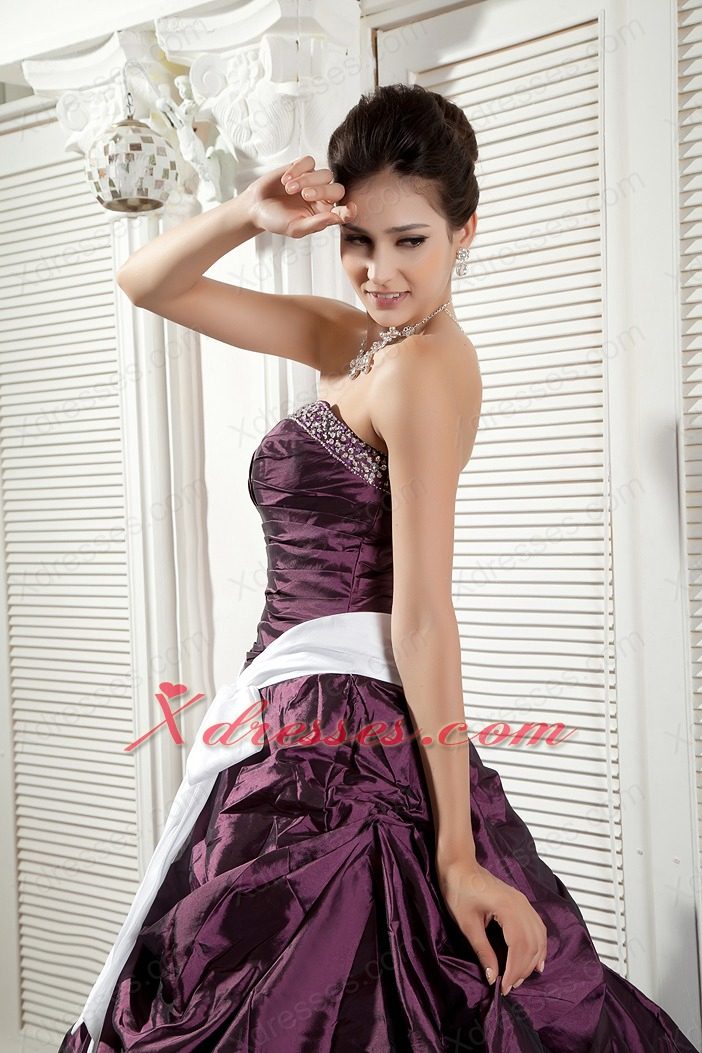 Dark Purple Ball Gown Sweetheart Floor-length Taffeta Sash Quinceanea Dress