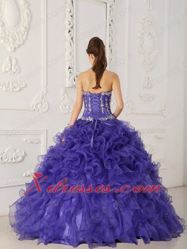 Purple Ball Gown Sweetheart Floor-length Satin and Organza Appliques Quinceanera Dress