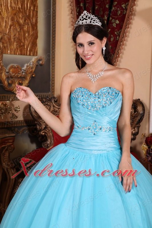 Baby Blue Ball Gown Sweetheart Floor-length Tulle and Taffeta Beading and Ruch Quinceanera Dress