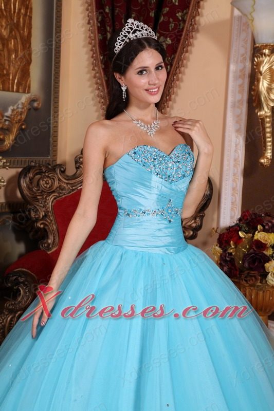 Baby Blue Ball Gown Sweetheart Floor-length Tulle and Taffeta Beading and Ruch Quinceanera Dress