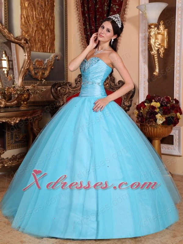 Baby Blue Ball Gown Sweetheart Floor-length Tulle and Taffeta Beading and Ruch Quinceanera Dress