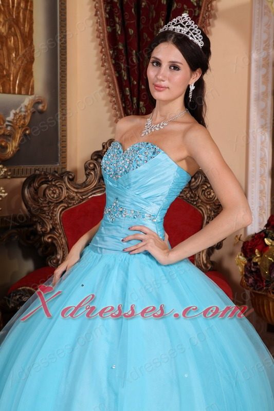 Baby Blue Ball Gown Sweetheart Floor-length Tulle and Taffeta Beading and Ruch Quinceanera Dress