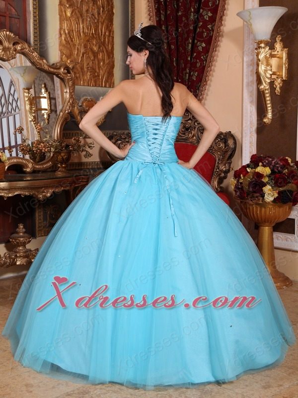 Baby Blue Ball Gown Sweetheart Floor-length Tulle and Taffeta Beading and Ruch Quinceanera Dress