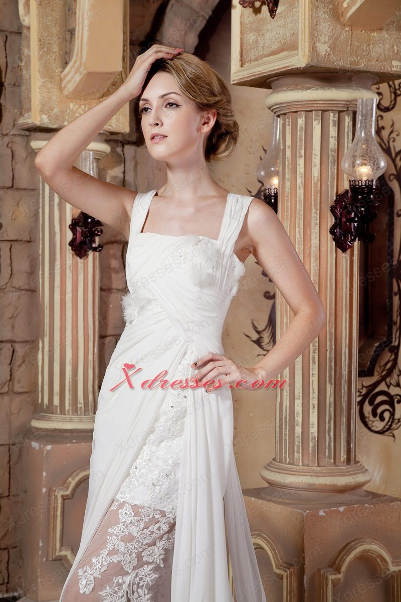 Graceful A-line Straps Watteau TrainChiffon Wedding Dress