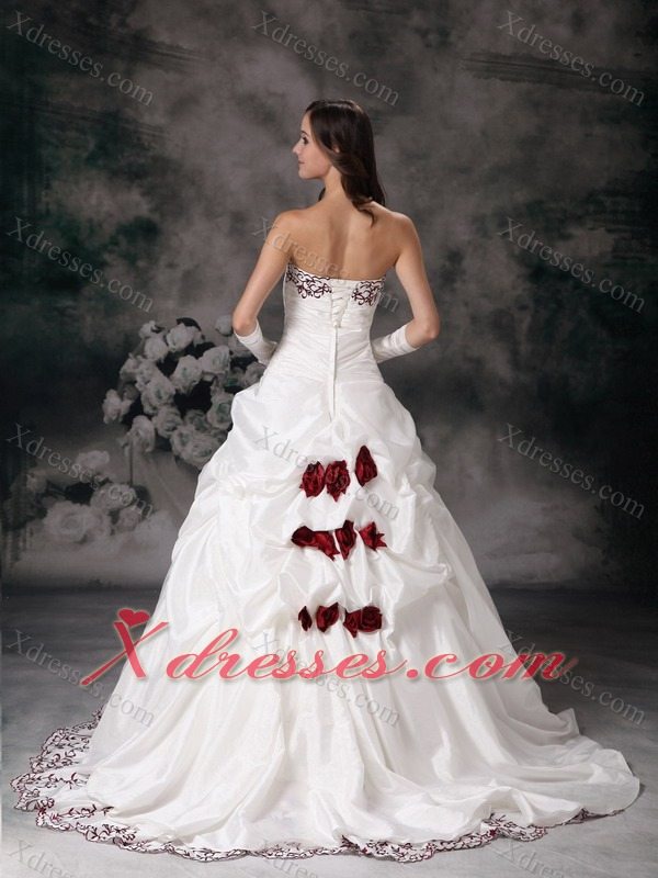 White Ball Gown Sweetheart Brush Train Taffeta Embroidery Wedding Dress