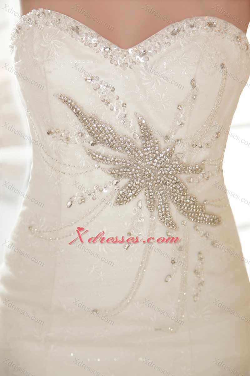 Perfect Mermaid / Trumpet Sweetheart Chapel Train Organza Sequins Wedding Dress