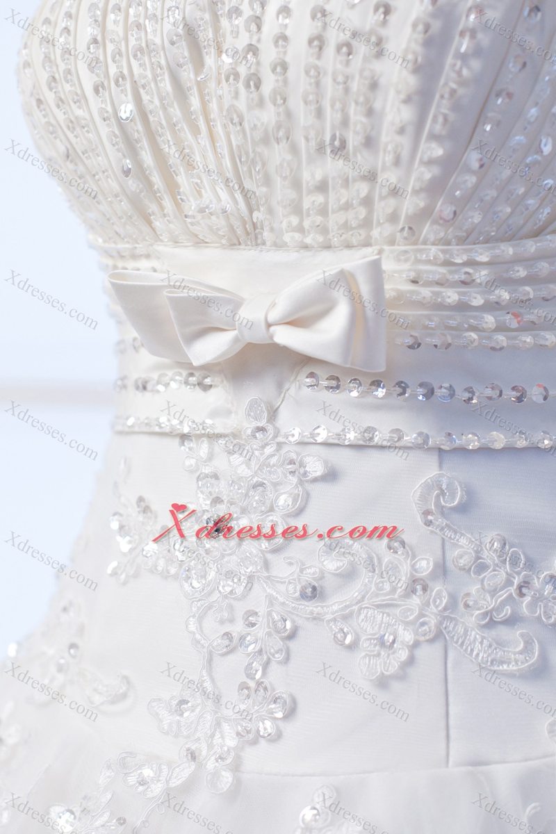 Best A-line Strapless Floor-lengthTulle Beading and Hand Made Flowers Wedding Dress