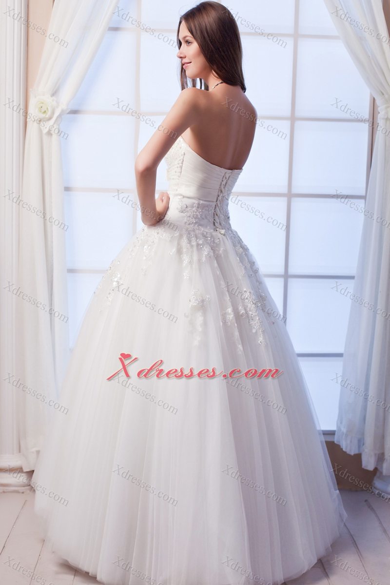 Best A-line Strapless Floor-lengthTulle Beading and Hand Made Flowers Wedding Dress