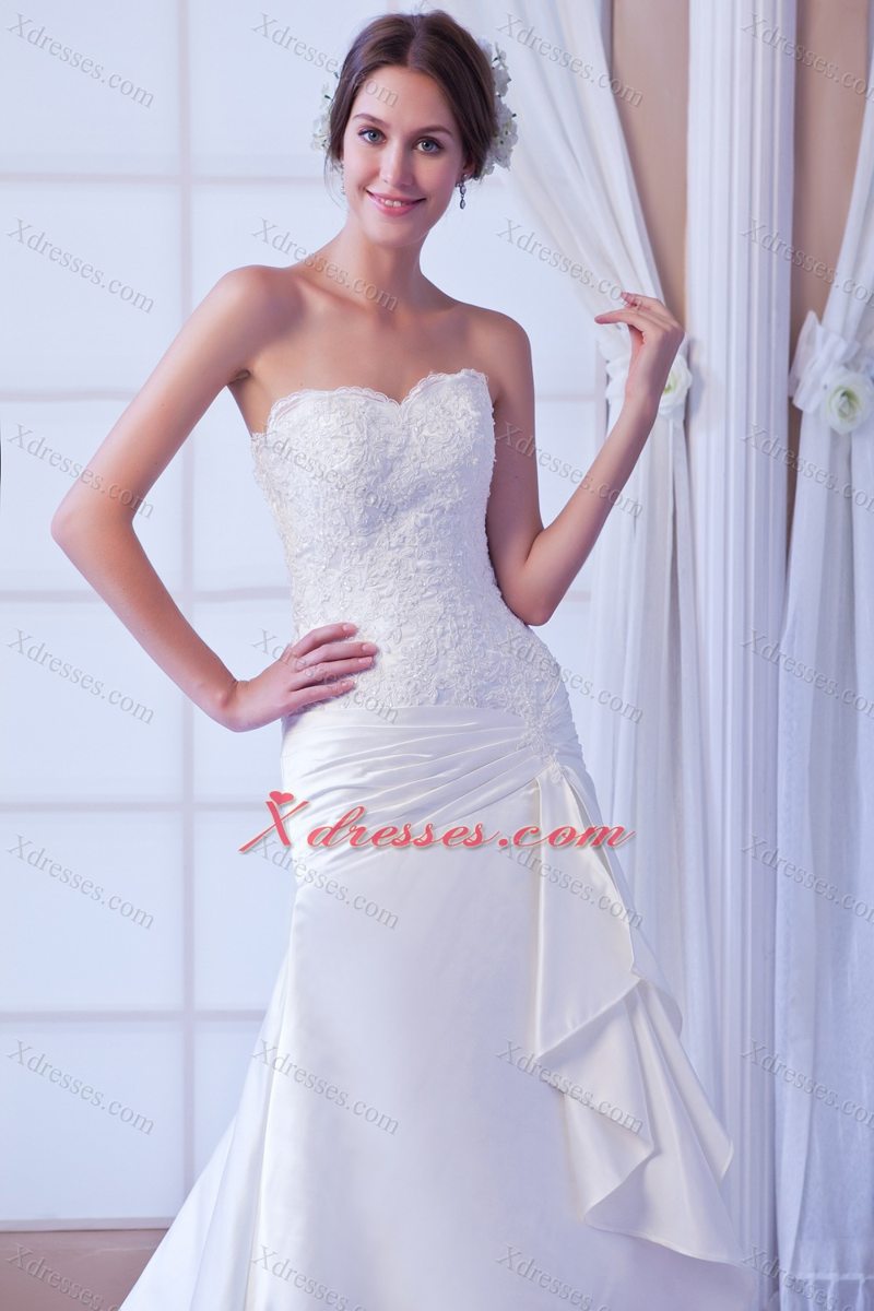 Exclusive Mermaid Strapless Court Train Satin Lace Wedding Dress