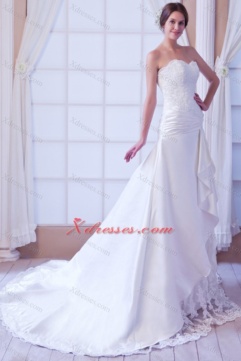 Exclusive Mermaid Strapless Court Train Satin Lace Wedding Dress