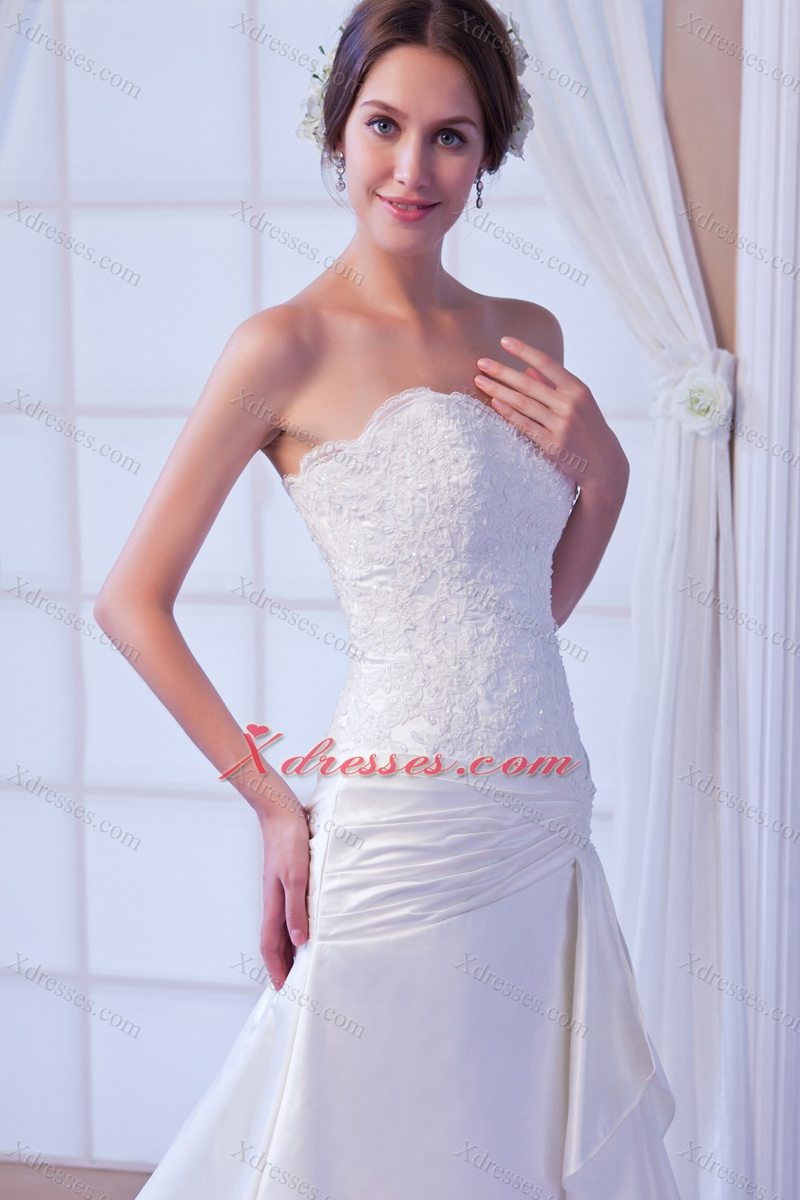 Exclusive Mermaid Strapless Court Train Satin Lace Wedding Dress