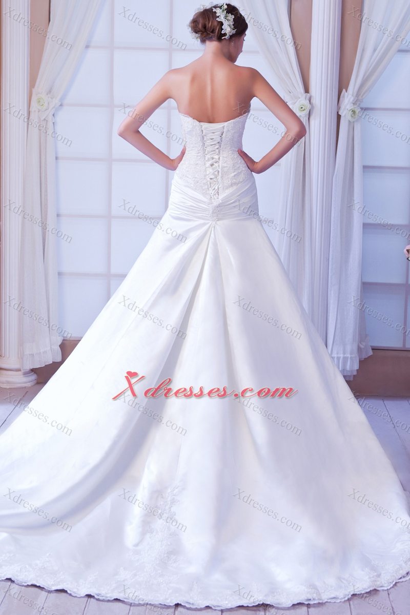 Exclusive Mermaid Strapless Court Train Satin Lace Wedding Dress