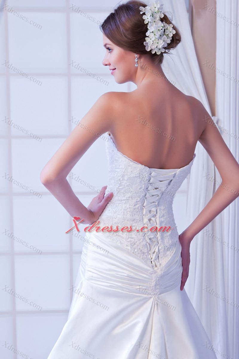 Exclusive Mermaid Strapless Court Train Satin Lace Wedding Dress
