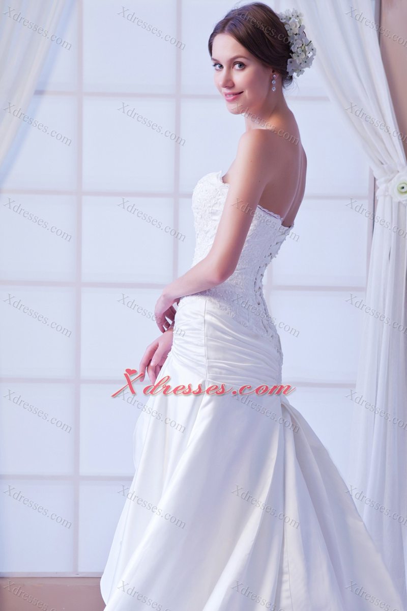 Exclusive Mermaid Strapless Court Train Satin Lace Wedding Dress