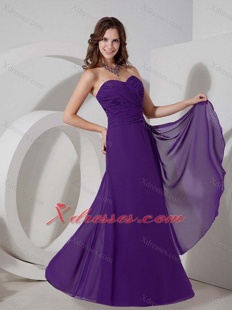 Purple Column Sweetheart Floor-length Chiffon Ruch Prom Dress
