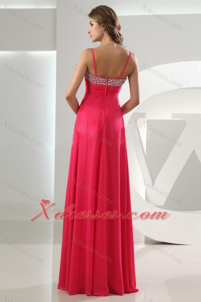 Beading Empire Chiffon Straps Floor-length Prom Dress Hot Pink