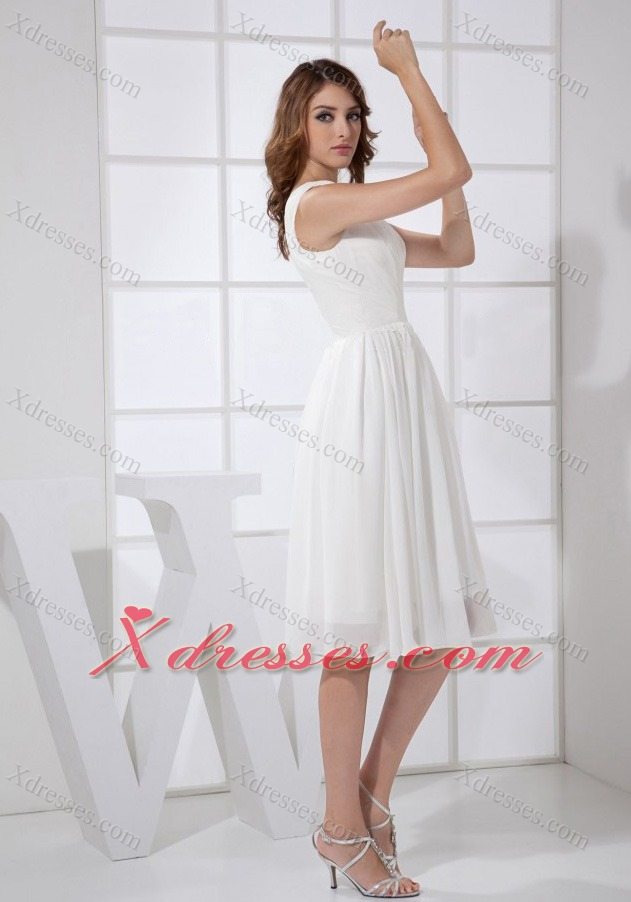 V-neck White Chiffon Knee-length Empire 2019 Prom Dress