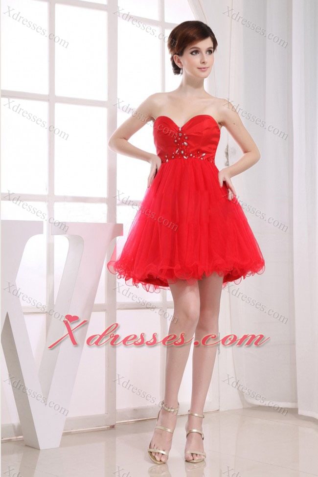 Beading Sweetheart Tulle Mini-length A-Line Red Prom Dress