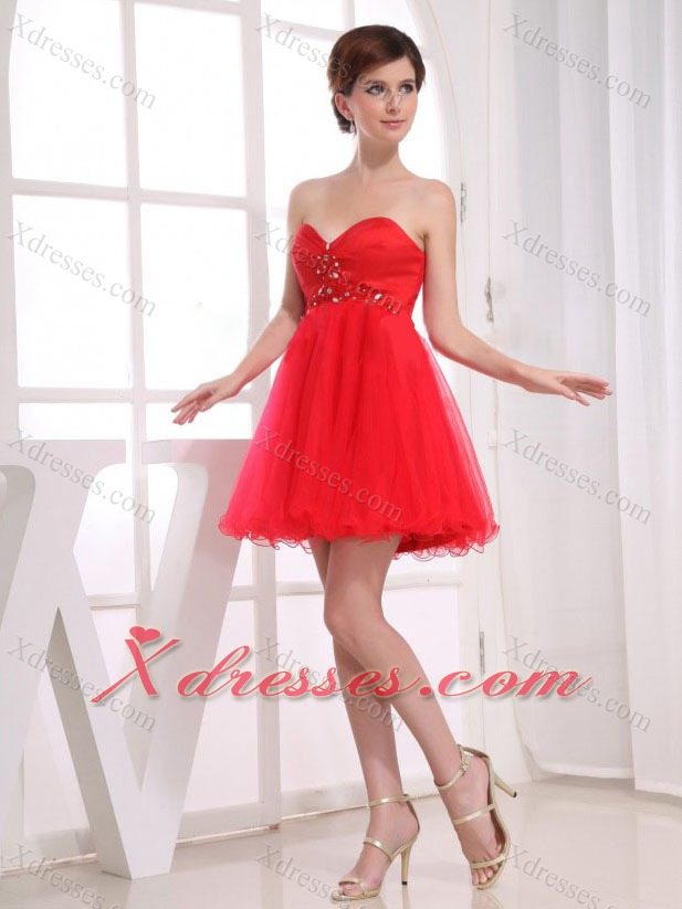 Beading Sweetheart Tulle Mini-length A-Line Red Prom Dress