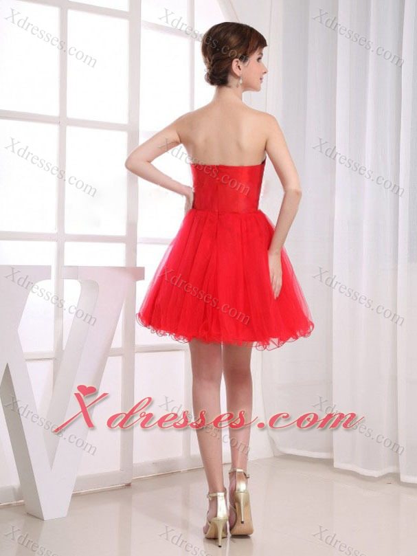 Beading Sweetheart Tulle Mini-length A-Line Red Prom Dress