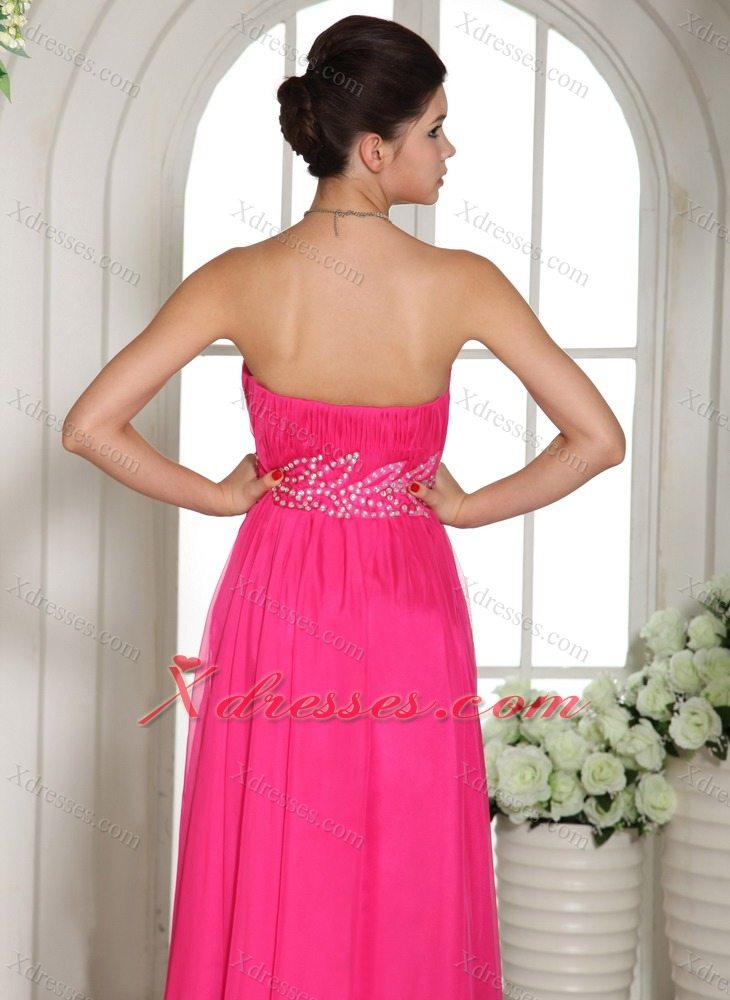 Custom Made Column Hot Pink Sweetheart Prom Celebrity Dress With Ruch and Beading
