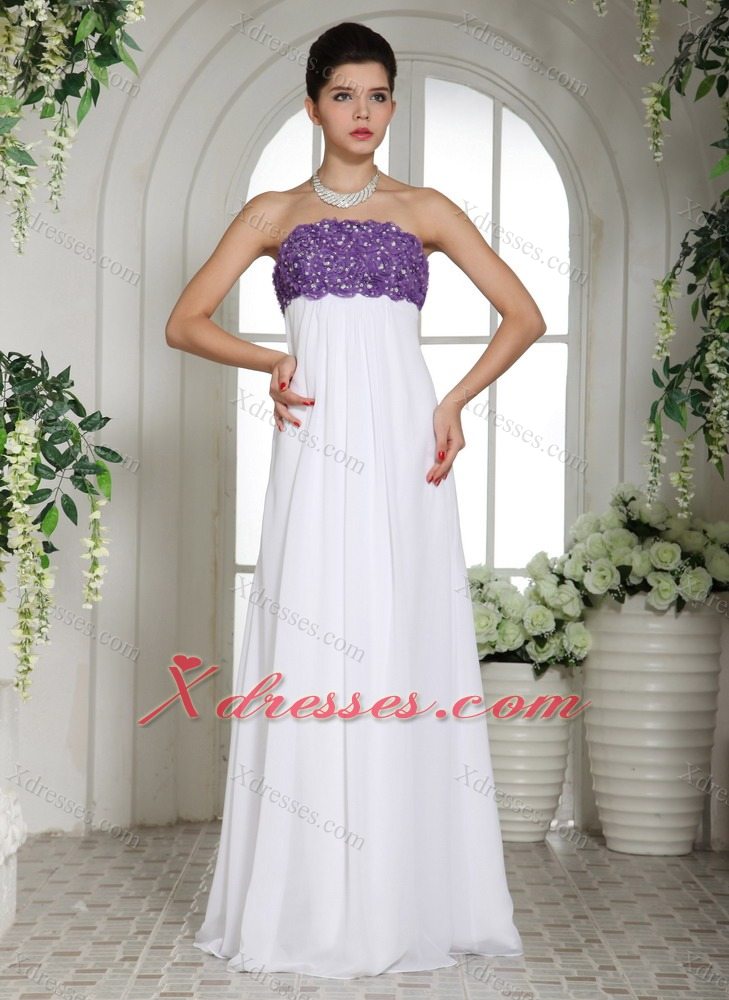 White Simple Beaded Decorate Bust Prom Dress With Strapless