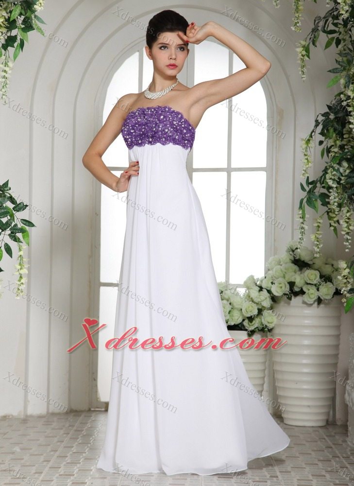 White Simple Beaded Decorate Bust Prom Dress With Strapless