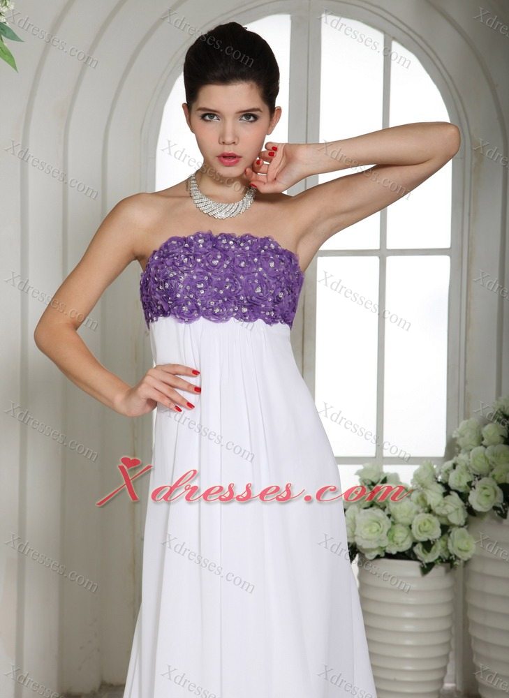 White Simple Beaded Decorate Bust Prom Dress With Strapless