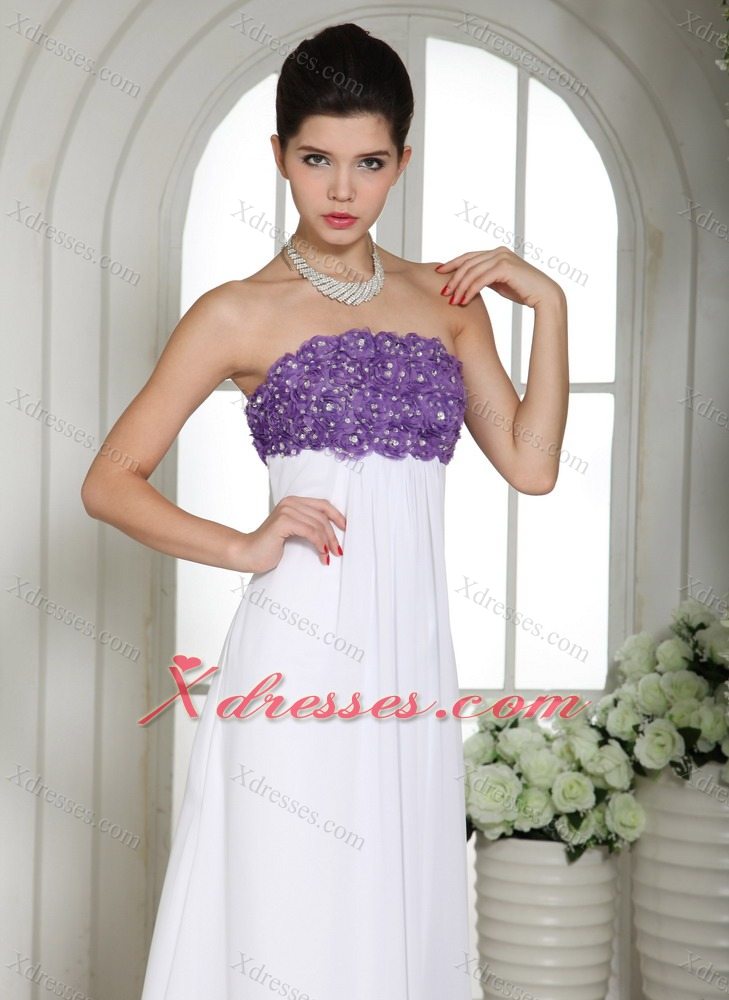 White Simple Beaded Decorate Bust Prom Dress With Strapless