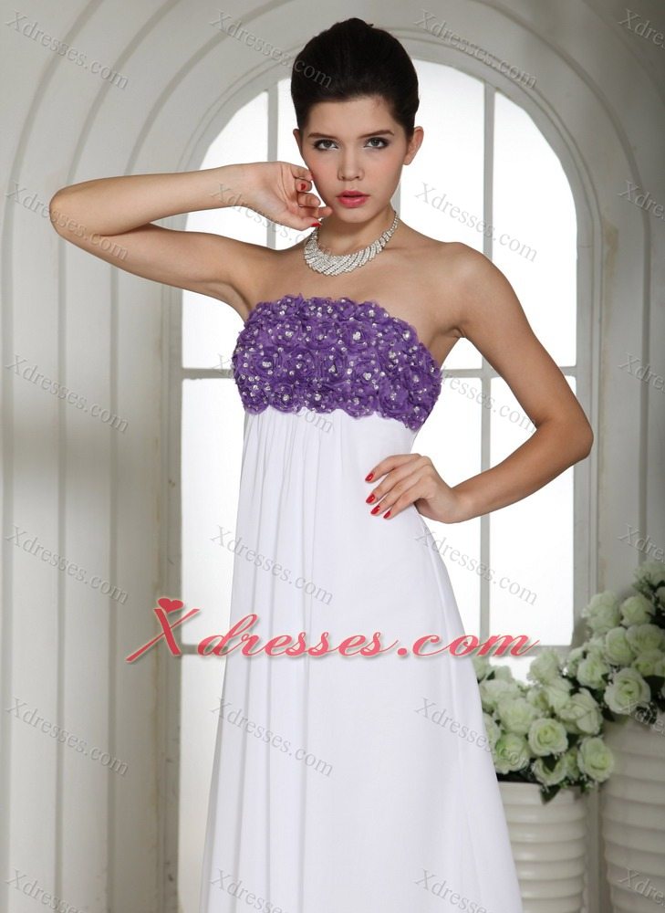 White Simple Beaded Decorate Bust Prom Dress With Strapless