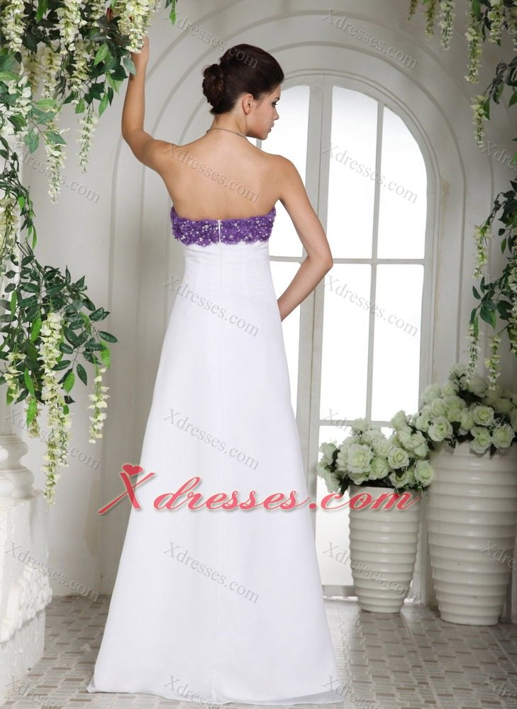 White Simple Beaded Decorate Bust Prom Dress With Strapless