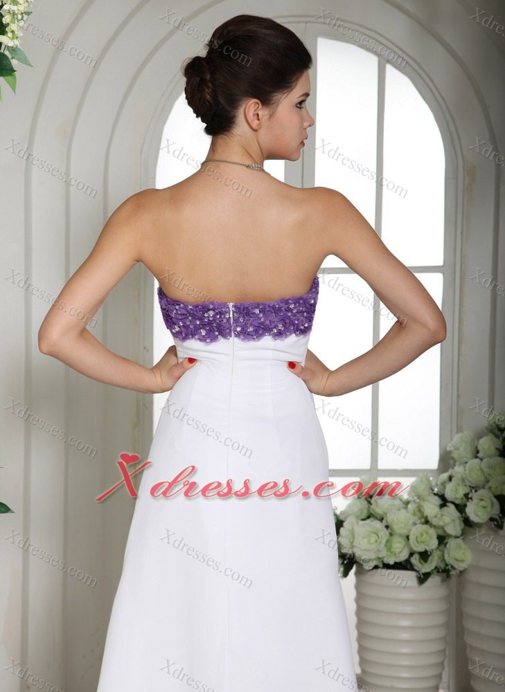 White Simple Beaded Decorate Bust Prom Dress With Strapless