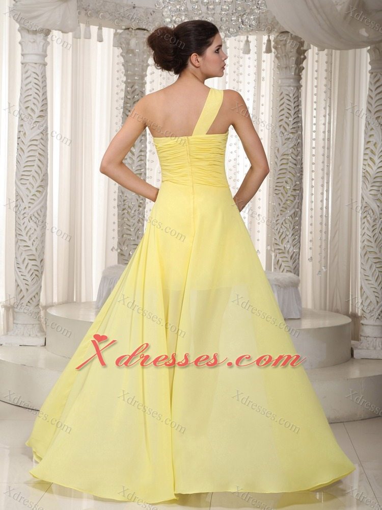 Yellow A-Line / Princess One Shoulder High-low Chiffon Beading Prom Dress