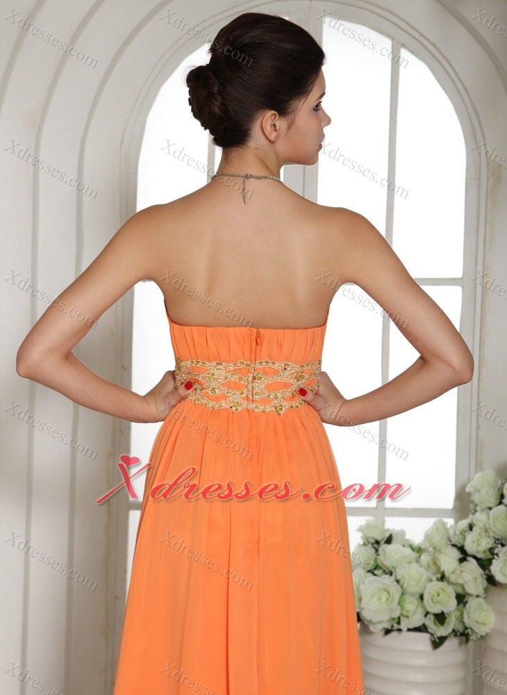 Stylish Orange Red Beading and Ruch Prom Dress With Strapless