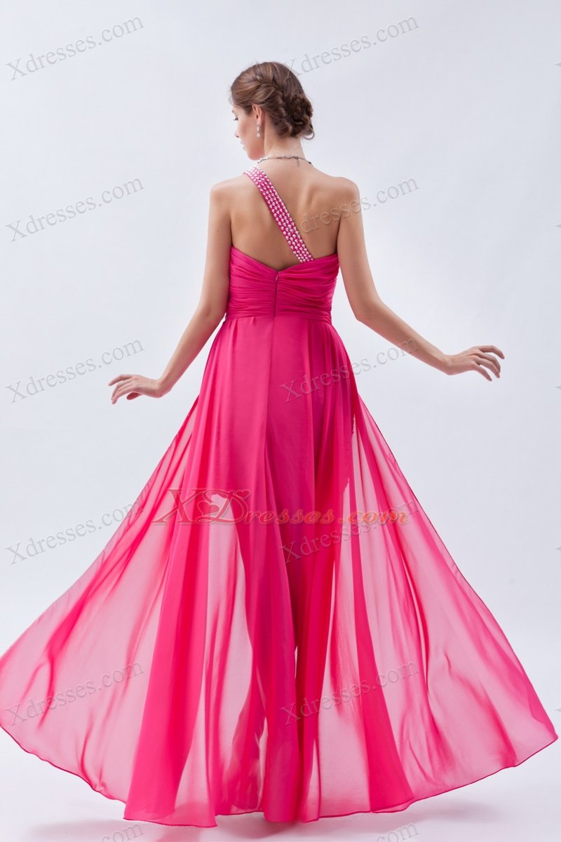 Hot Pink Column / Sheath One Shoulder High-low Chiffon Sequins Prom Dress