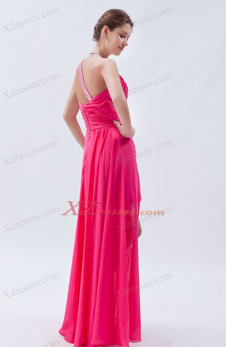 Hot Pink Column / Sheath One Shoulder High-low Chiffon Sequins Prom Dress
