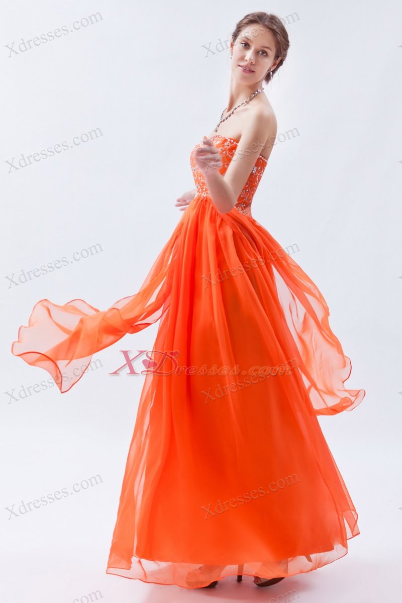Organge Red Empire Sweetheart Floor-length Chiffon Beading Prom Dress