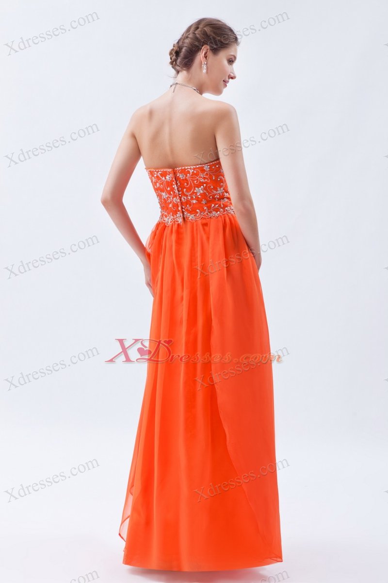 Organge Red Empire Sweetheart Floor-length Chiffon Beading Prom Dress