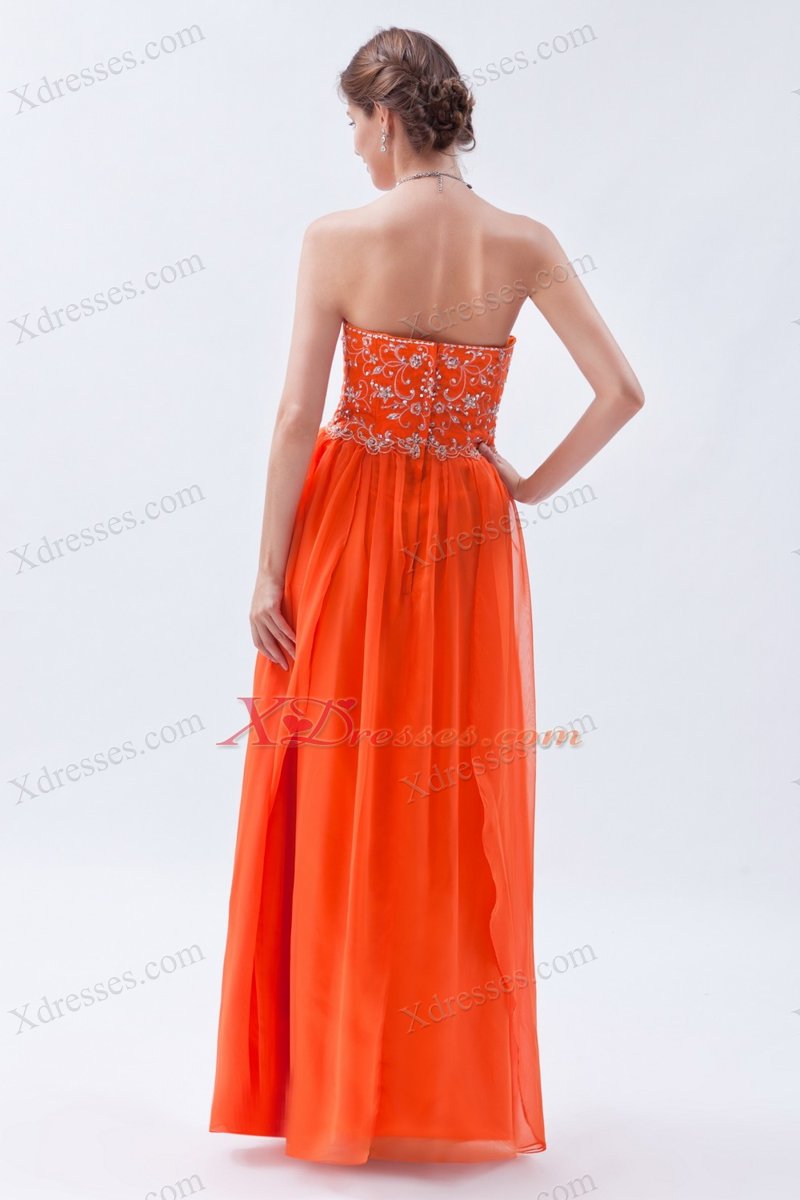 Organge Red Empire Sweetheart Floor-length Chiffon Beading Prom Dress