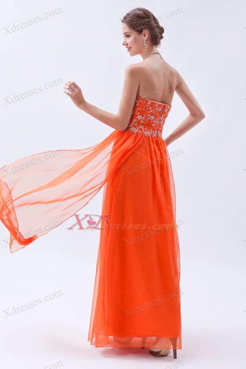 Organge Red Empire Sweetheart Floor-length Chiffon Beading Prom Dress
