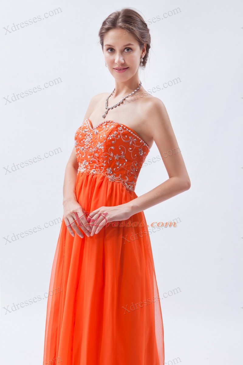 Organge Red Empire Sweetheart Floor-length Chiffon Beading Prom Dress