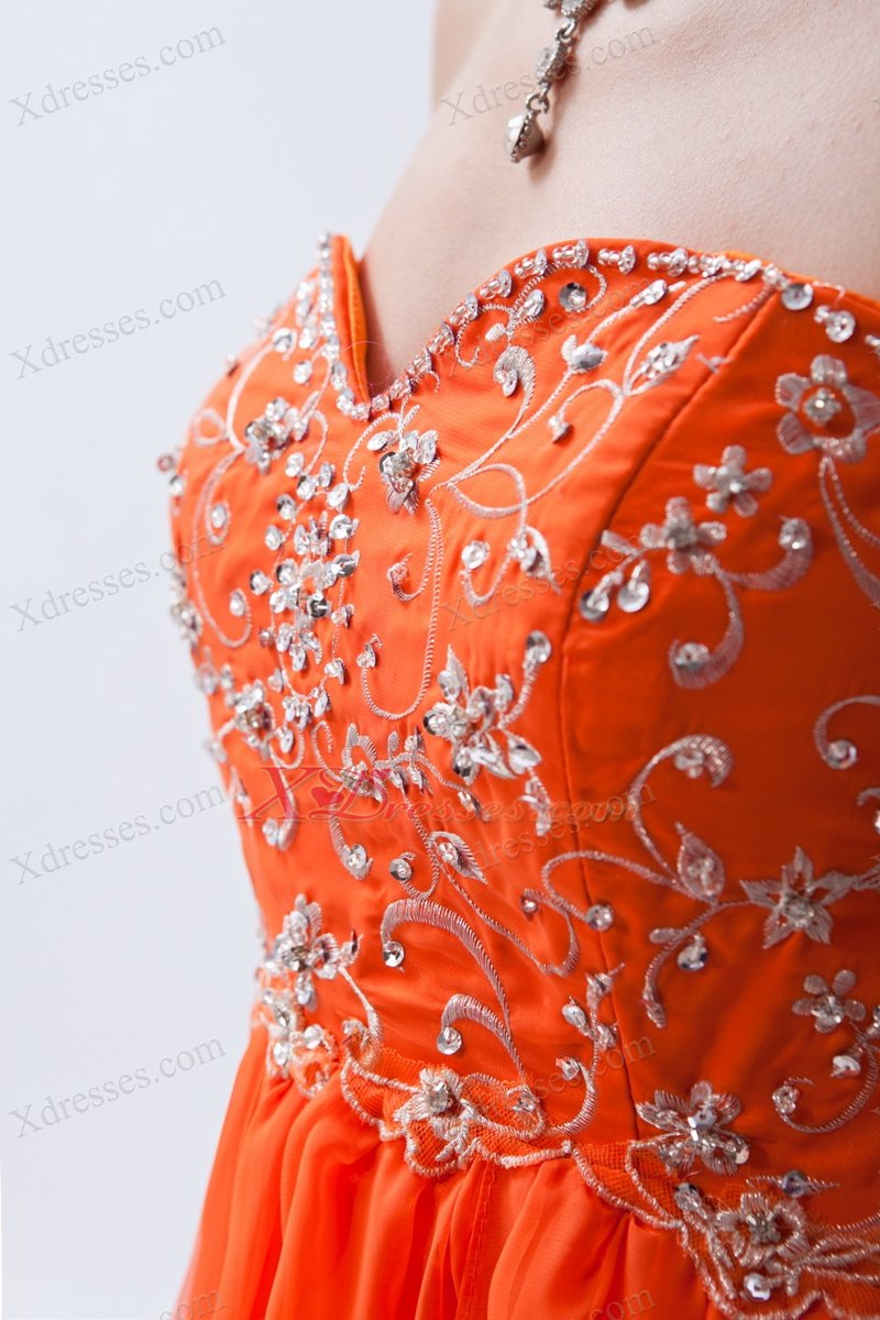 Organge Red Empire Sweetheart Floor-length Chiffon Beading Prom Dress