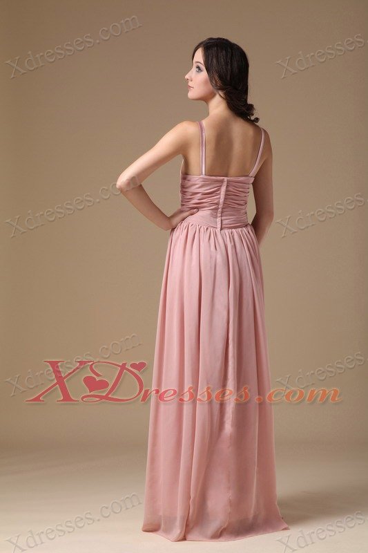 Pink Empire V-neck Floor-length Chiffon Ruch Prom Dress